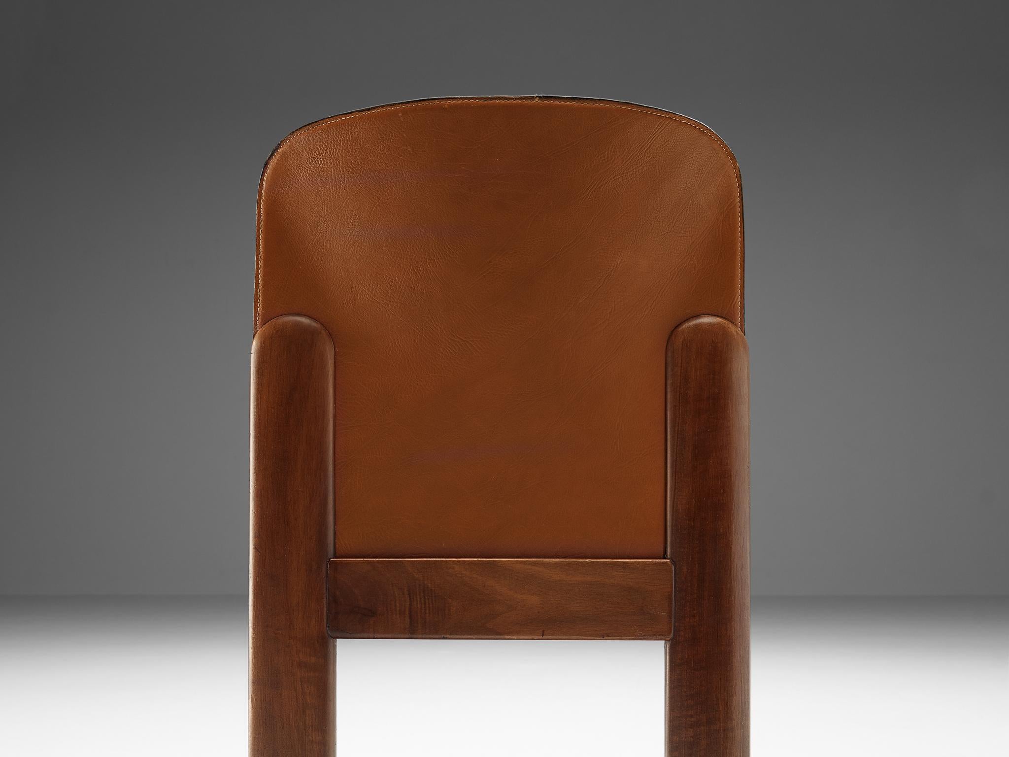 Silvio Coppola Set of Six Dining Chairs in Walnut and Cognac Leather 1