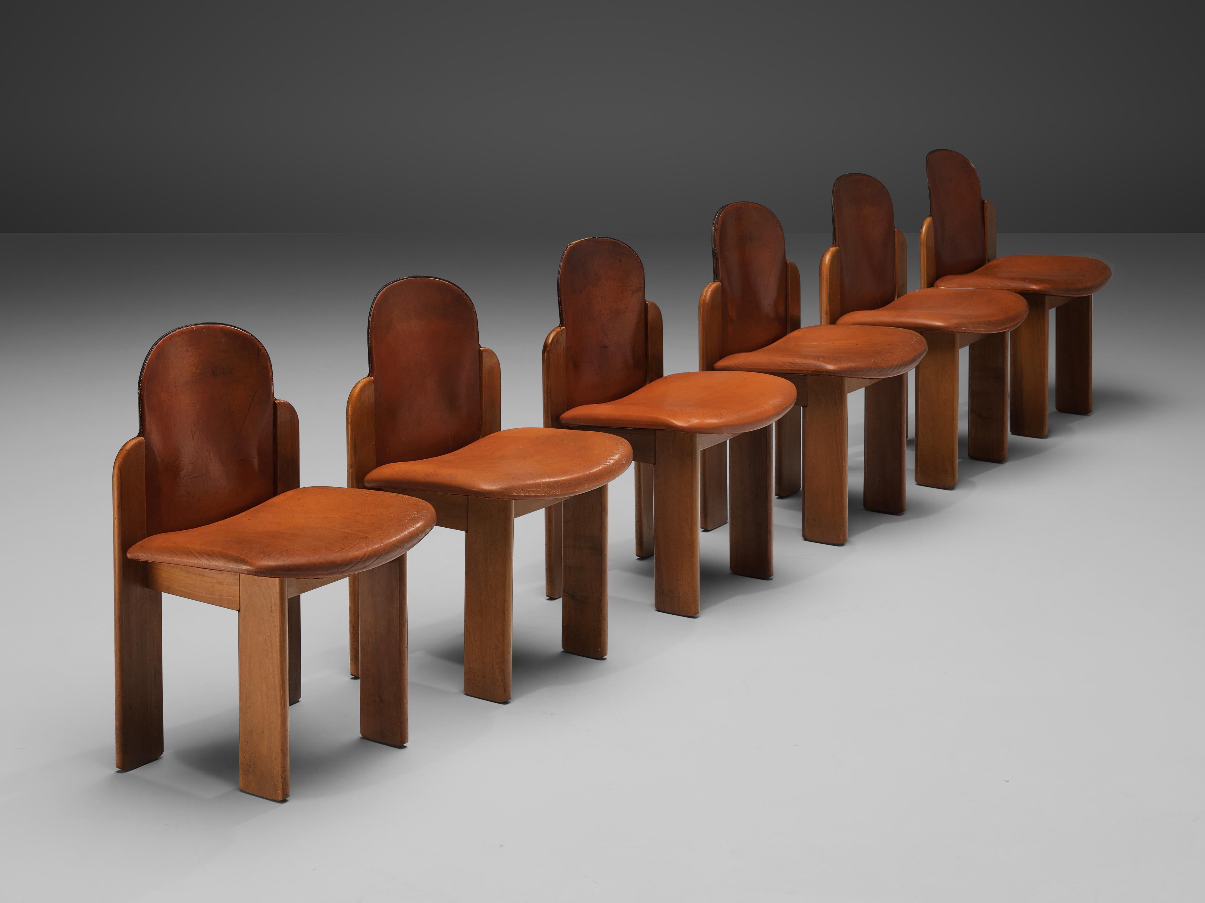 Italian Silvio Coppola Set of Six Dining Chairs Model 330 in Walnut