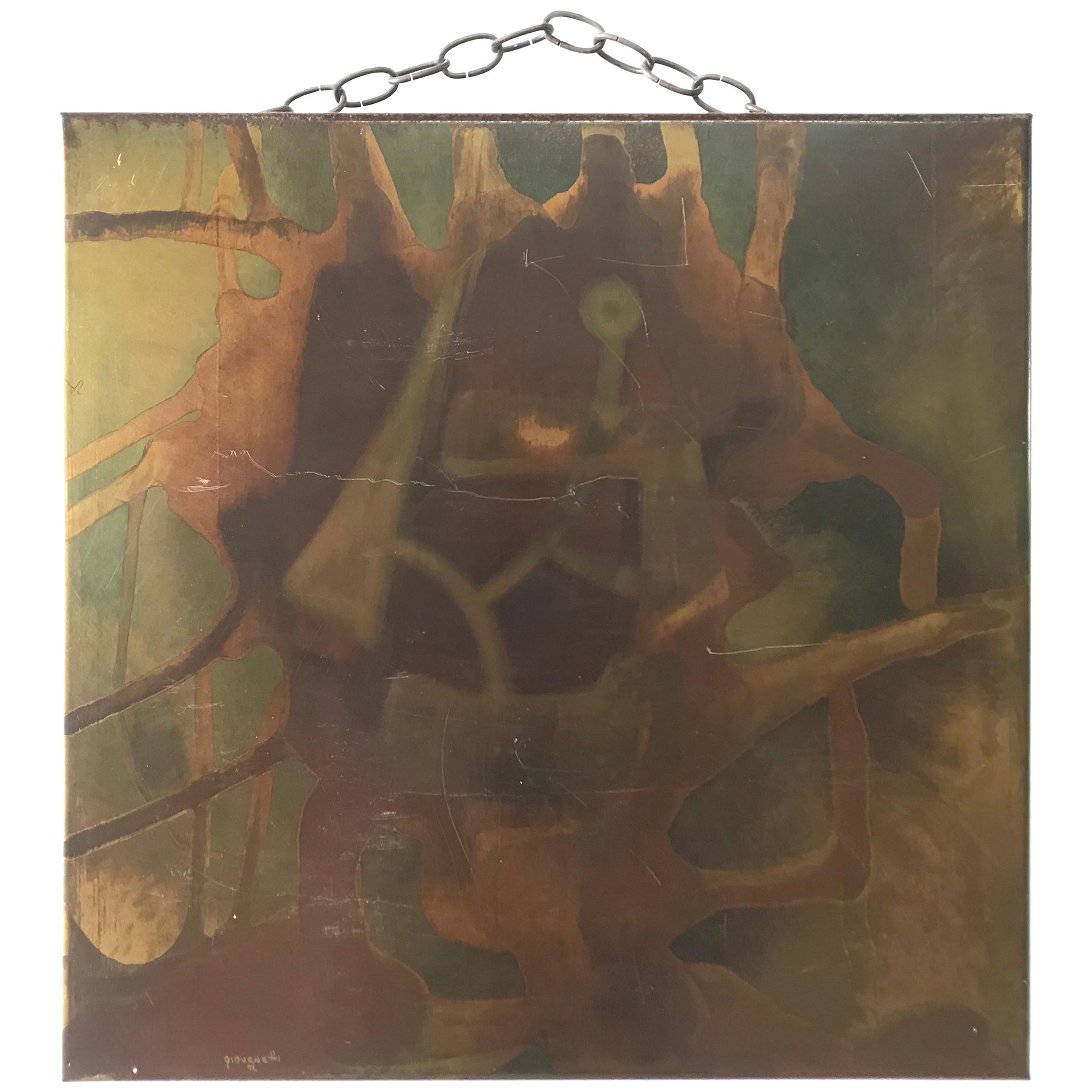 Silvio Giovenetti Acid Atched Abstract Painting on Steel, 1972 For Sale