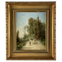 Glimpse of Italian Countryside Landscape with Shepherds by Silvio Poma 19th Century