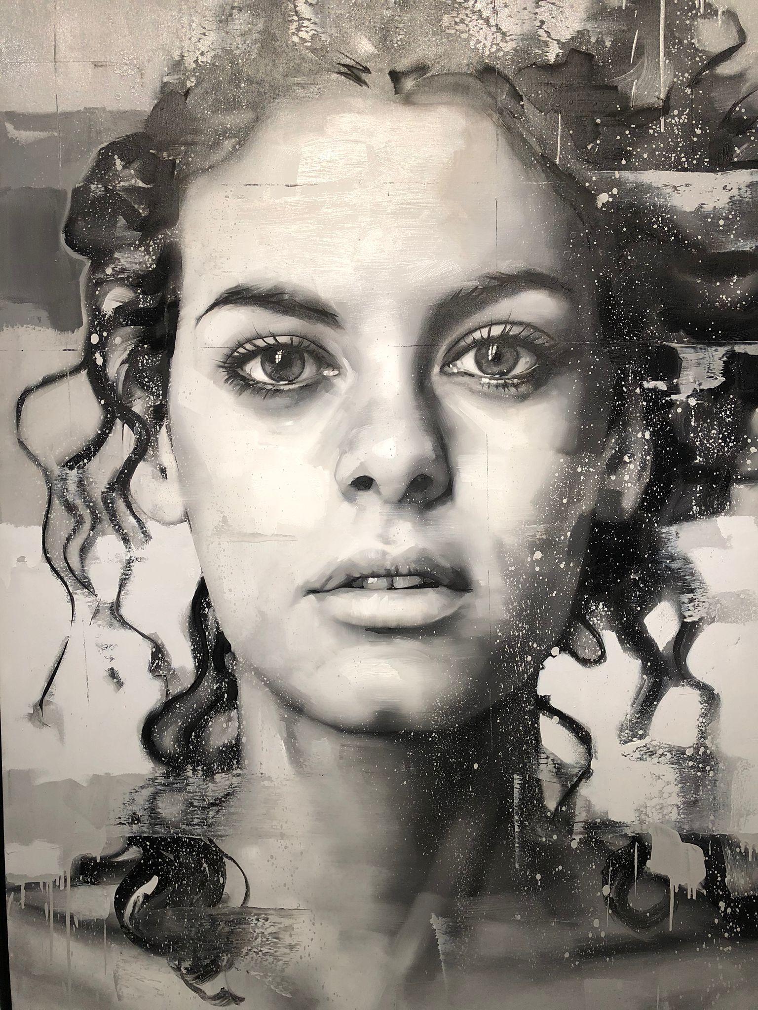 Claire de lune - Gray Portrait Painting by Silvio Porzionato