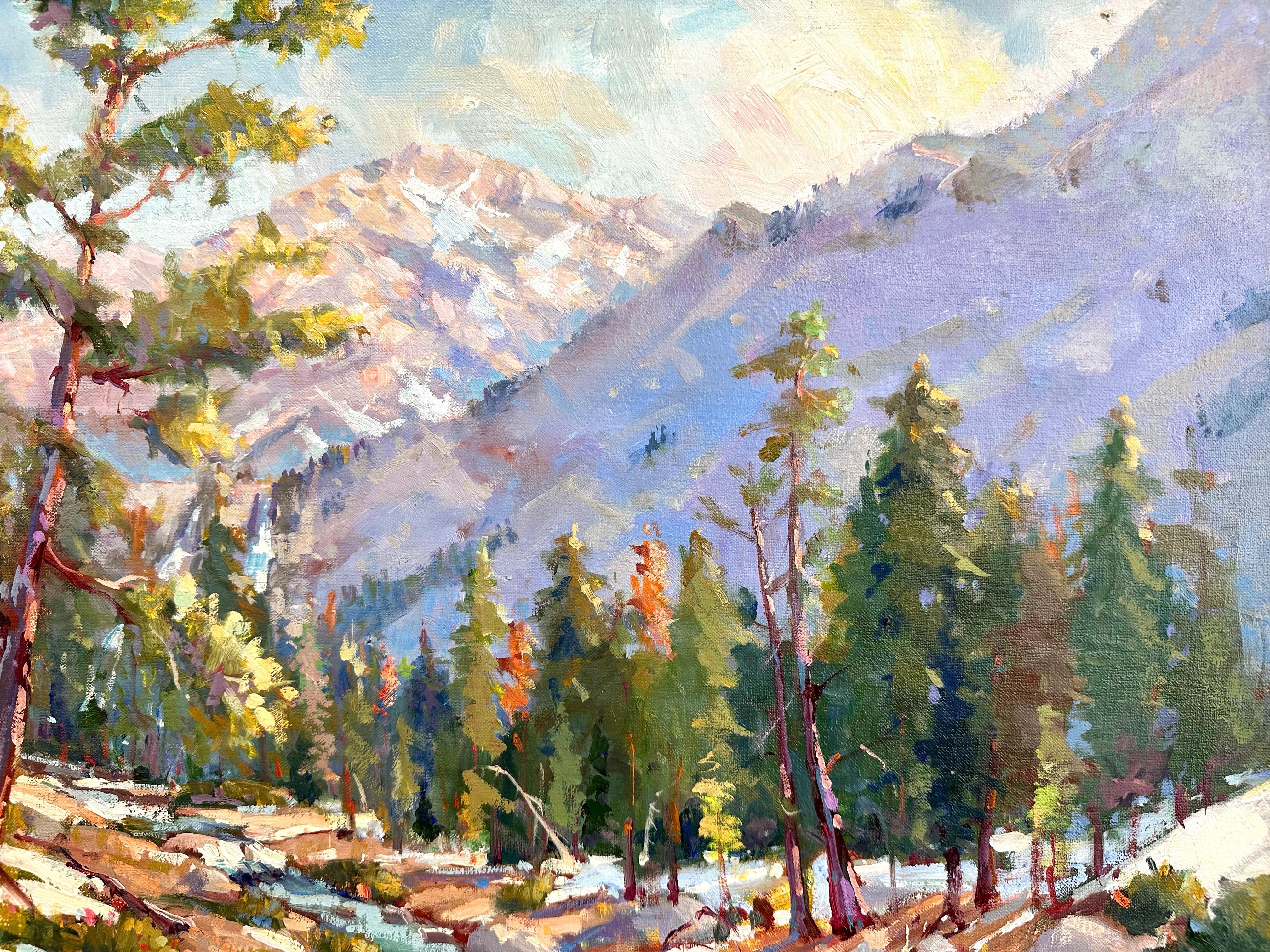 Bois Silvio Silvestri, Spring Thaw, Lake Tahoe, peinture à l'huile en plein air, 2004 en vente
