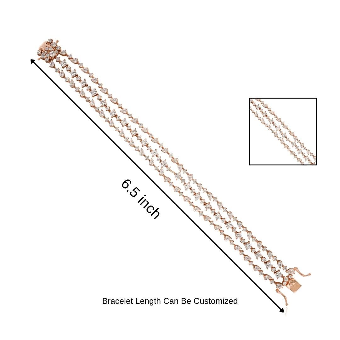 Silvoora Bracciale a tre file di zirconi bianchi in oro rosa e argento 925 Regalo di Natale in vendita 3