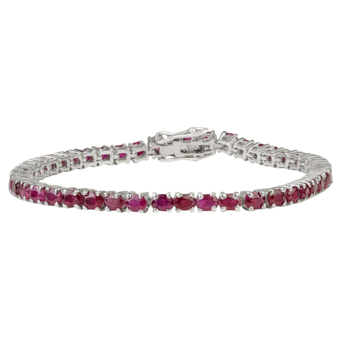 Silvorra 10.1 Carat Natural Ruby Tennis Bracelet in 925 Silver Elegant Prong Set