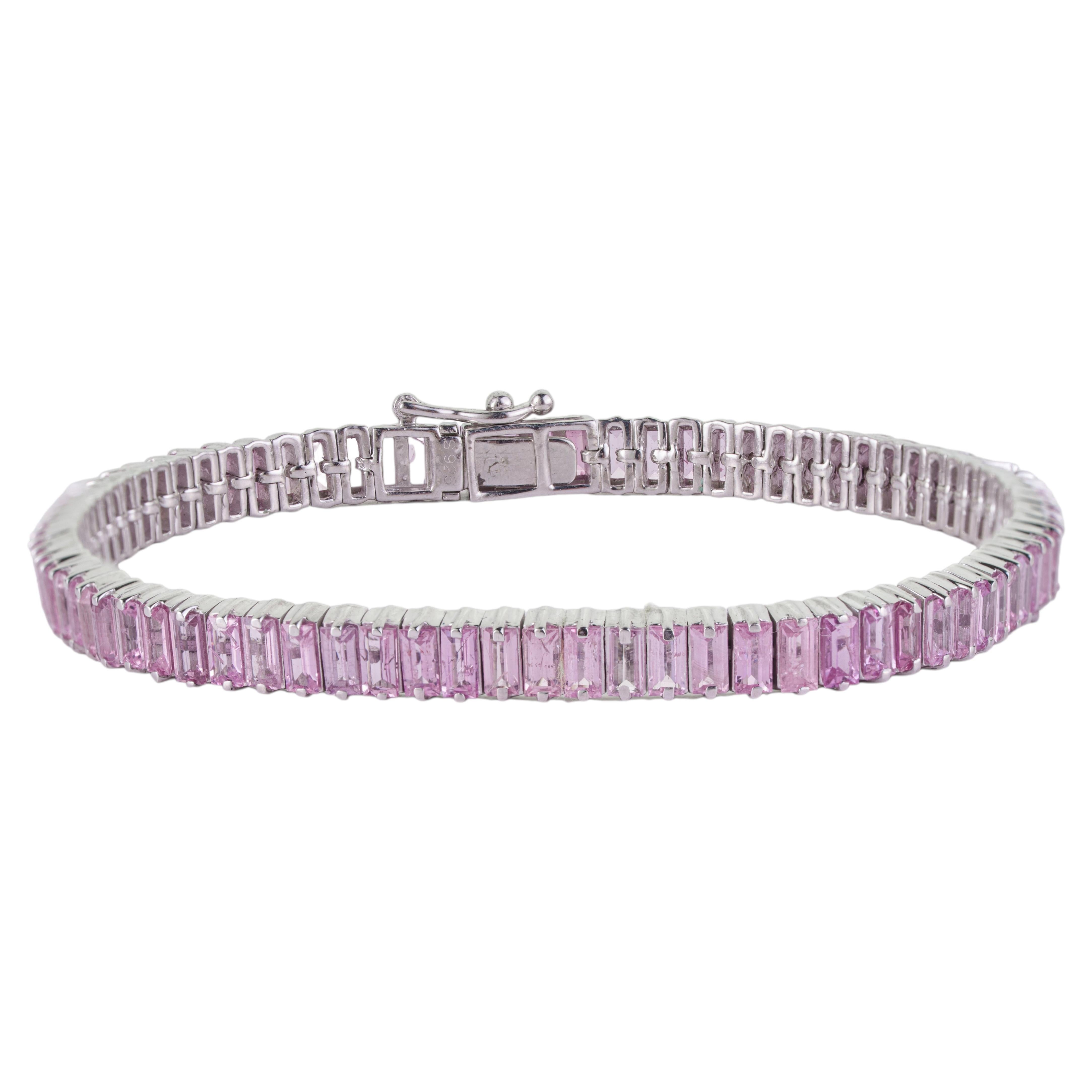 Silvorra 10.47 Carat Pink Sapphire Channel Set Tennis Bracelet in Solid Silver
