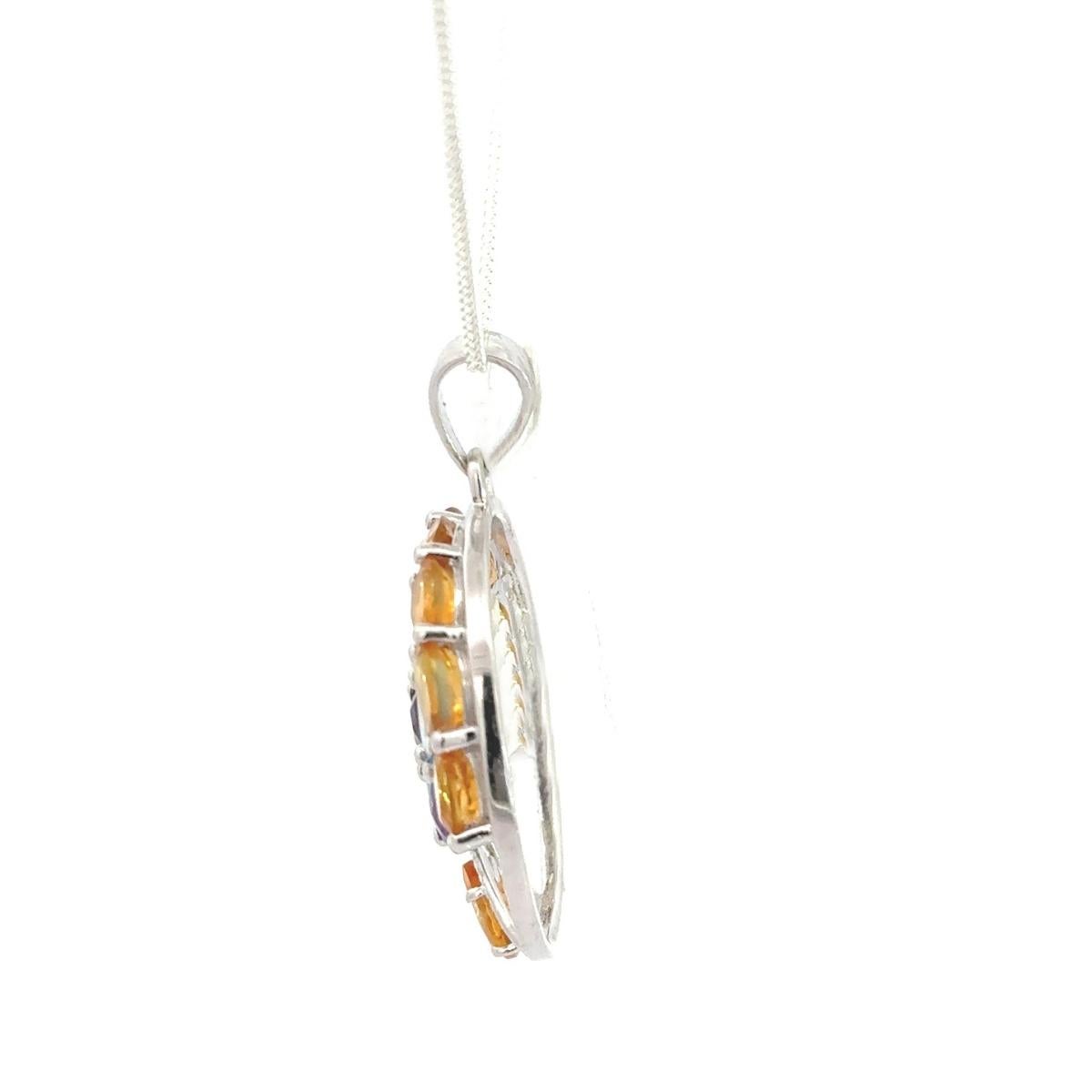 A Silver 10.49Ct Nature Multi Gemstone Tree of Life Round Pendentif en argent 925 Neuf - En vente à New York, NY