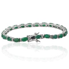 Silvorra 10.5ct Oval Emerald & Diamond 7 Inch Tennis Bracelet in Sterling Silver