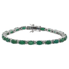 Silvorra 10.5ct Oval Emerald & Diamond 7 Inch Tennis Bracelet in Sterling Silver