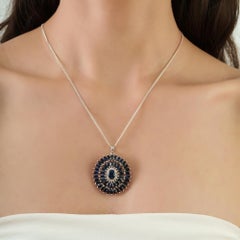 Silvorra 11 CTW Blue Sapphire and Diamond Medallion Halo Pendant in 925 Silver
