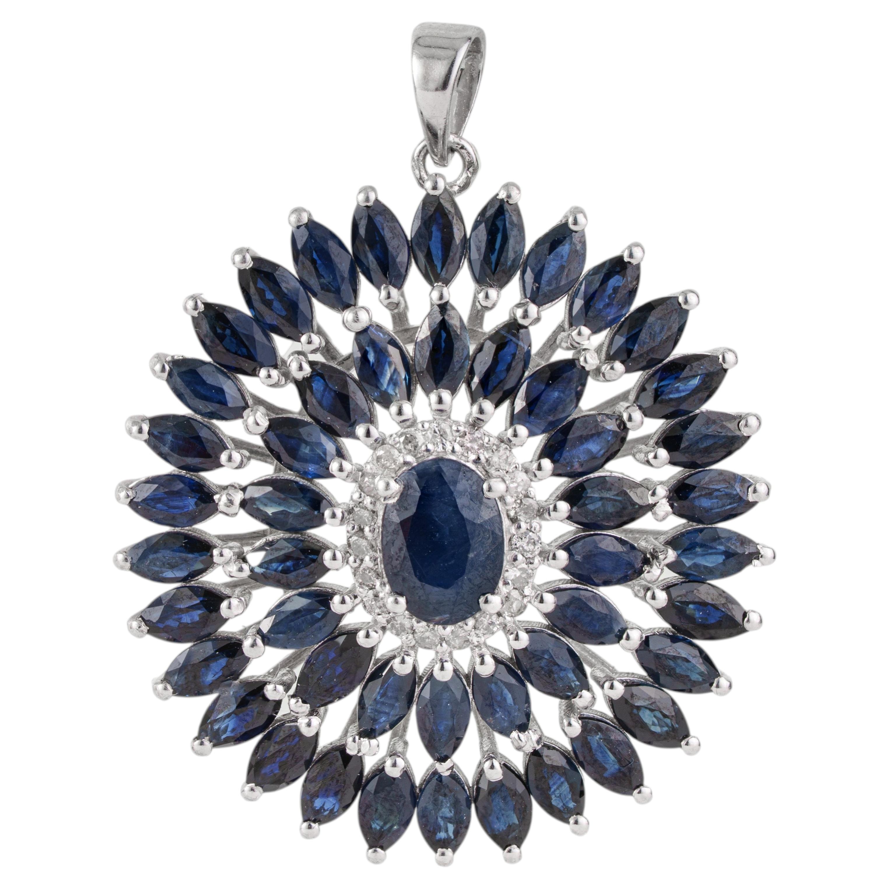Silvorra 11 CTW – Anhänger mit Medaillon aus blauem Saphir und Diamanten im Halo-Design aus 925er Silber