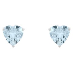 Silvorra 1.14CT Modern Minimalist Heart Cut Aqaumarine 925 Silver Stud Earrings