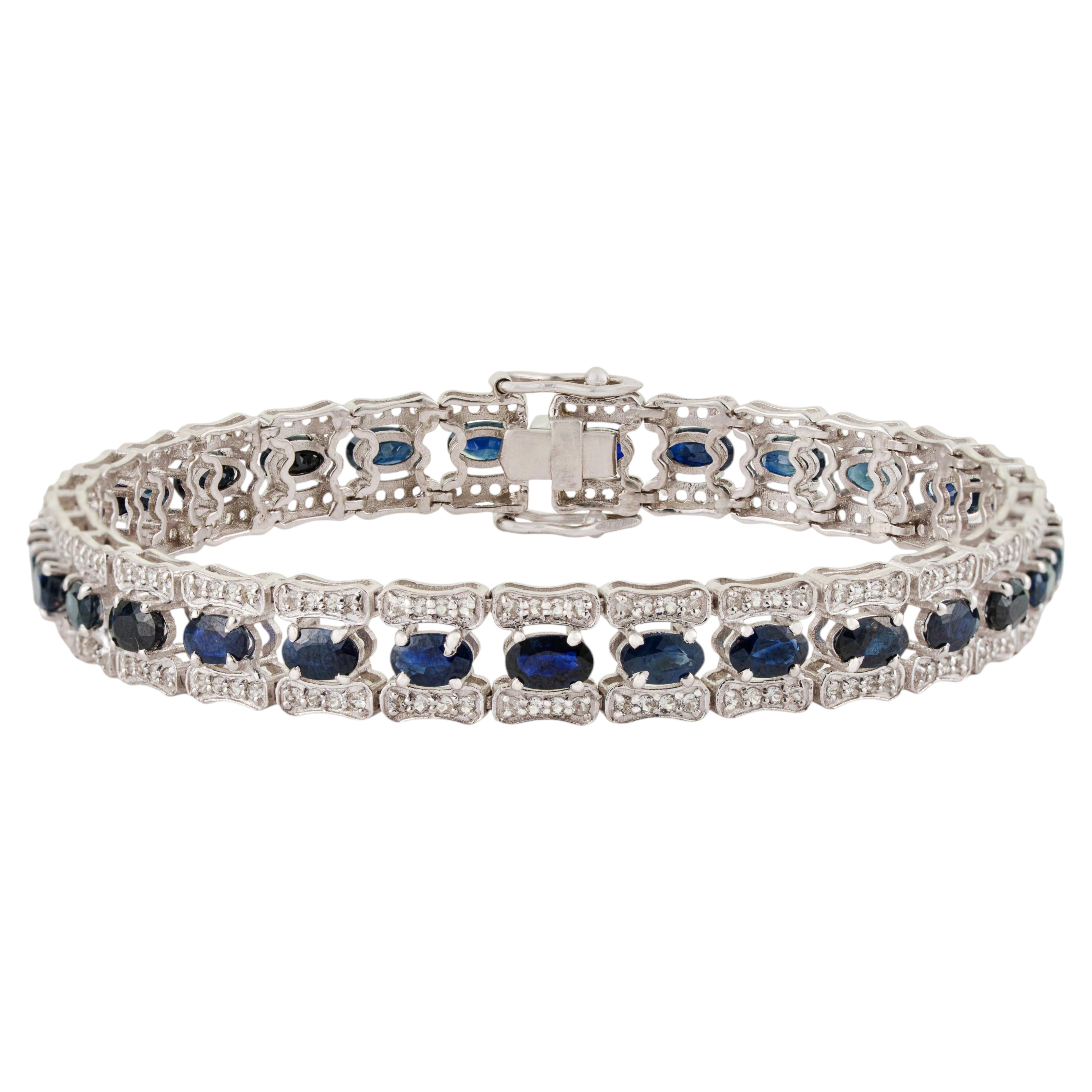 Silvorra 12.2CT Sapphire & White Topaz Statement Tennis Bracelet Sterling Silver