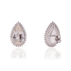 Silvorra 12.41ct Pear Cut Canary Kunzite & Diamond Halo 925 Silver Stud Earrings