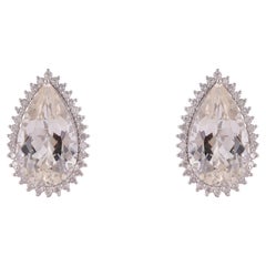 Silvorra 12.41ct Pear Cut Canary Kunzite & Diamond Halo 925 Silver Stud Earrings