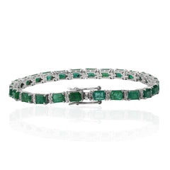 Silvorra 12ct Smaragd und Diamant Geometrisches Link Tennisarmband aus 925 Silber