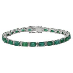 Silvorra 12ct Smaragd und Diamant Geometrisches Link Tennisarmband aus 925 Silber