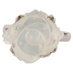 Silvorra 13.09 CTW Carved Moonstone Rose Flower Cocktail Ring in Sterling Silver