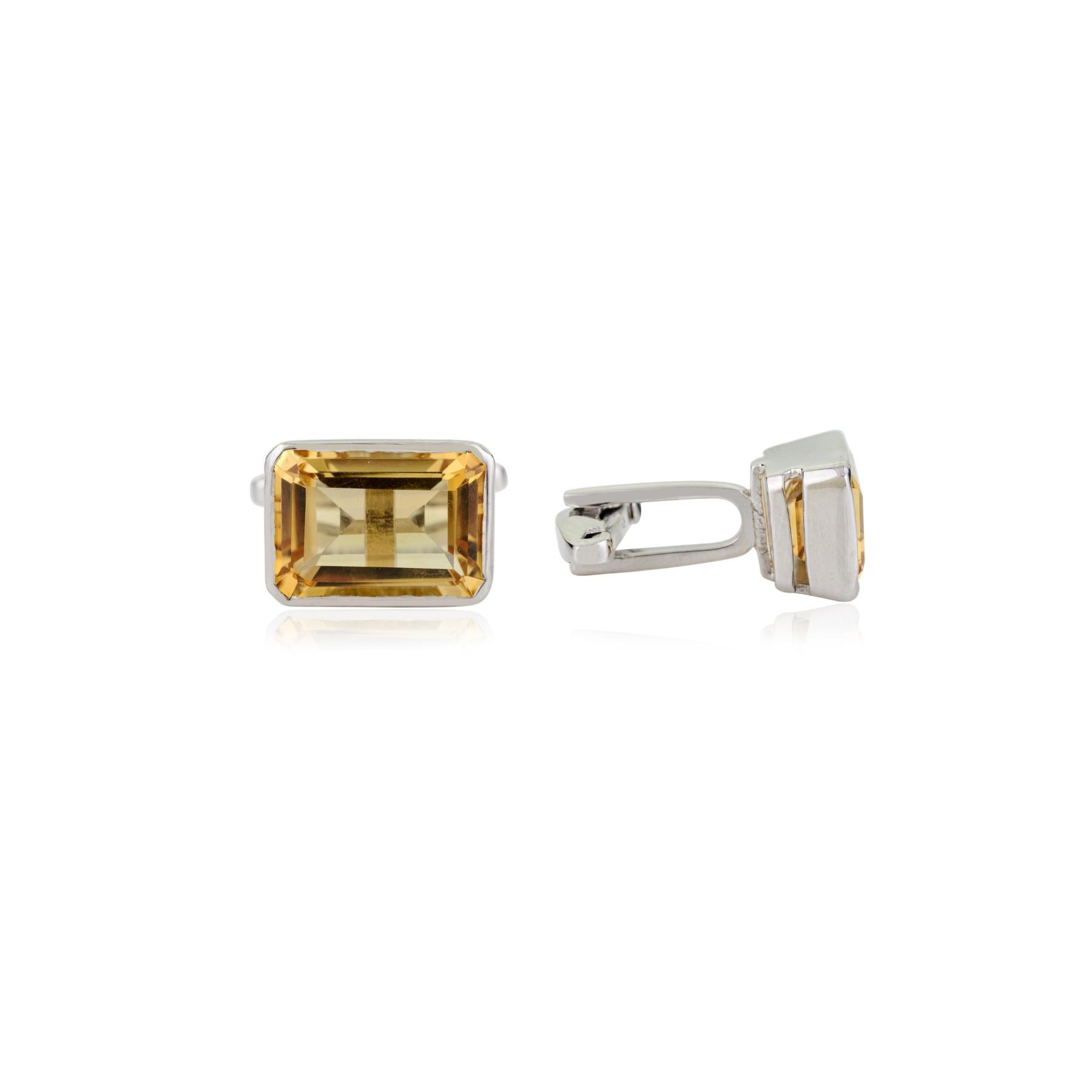 Silvorra 13.16 Ct Natural Citrine Unisex Statement Cufflinks in 925 Solid Silver For Sale 1