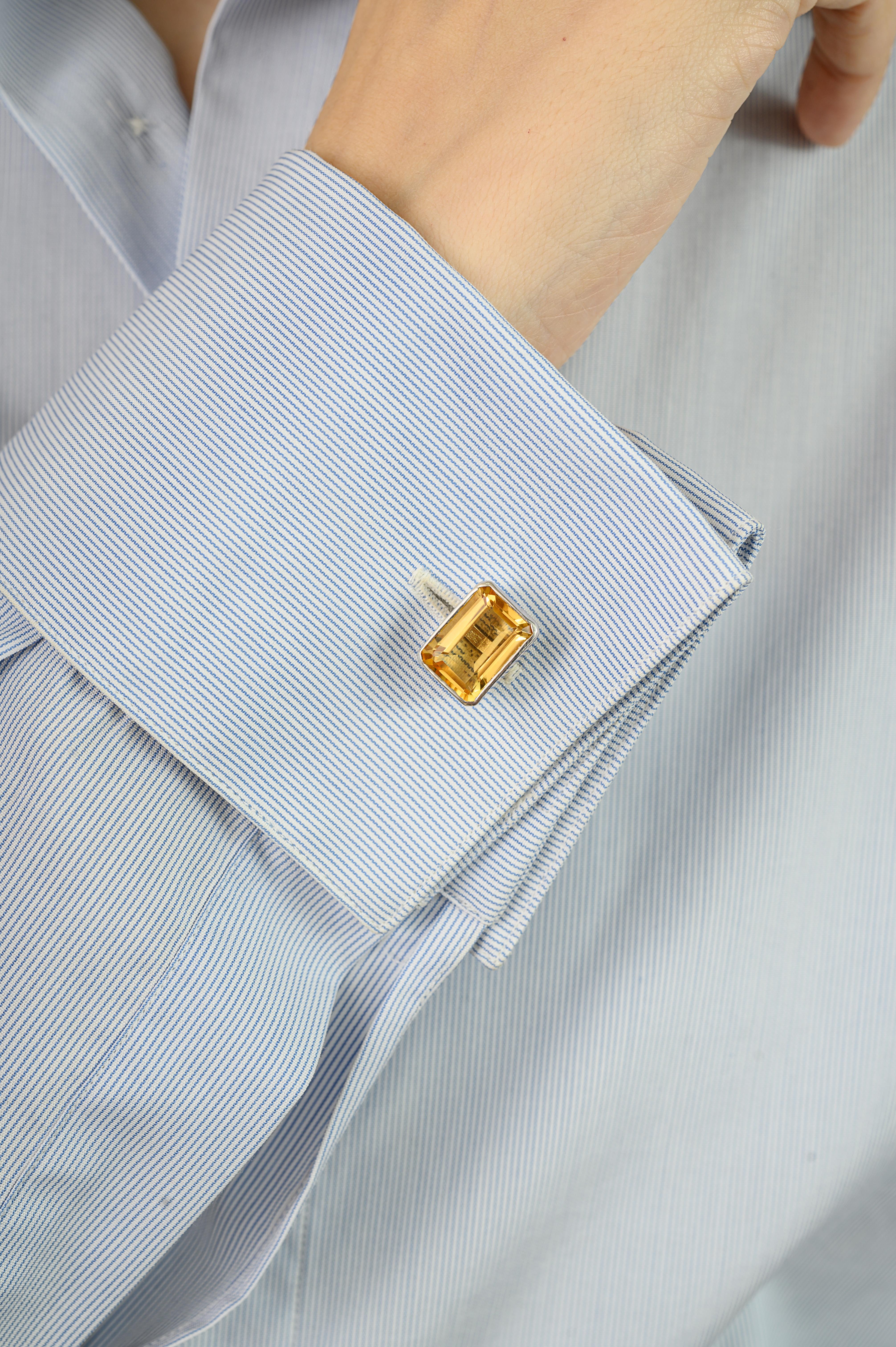 Silvorra 13.16 Ct Natural Citrine Unisex Statement Cufflinks in 925 Solid Silver For Sale 2