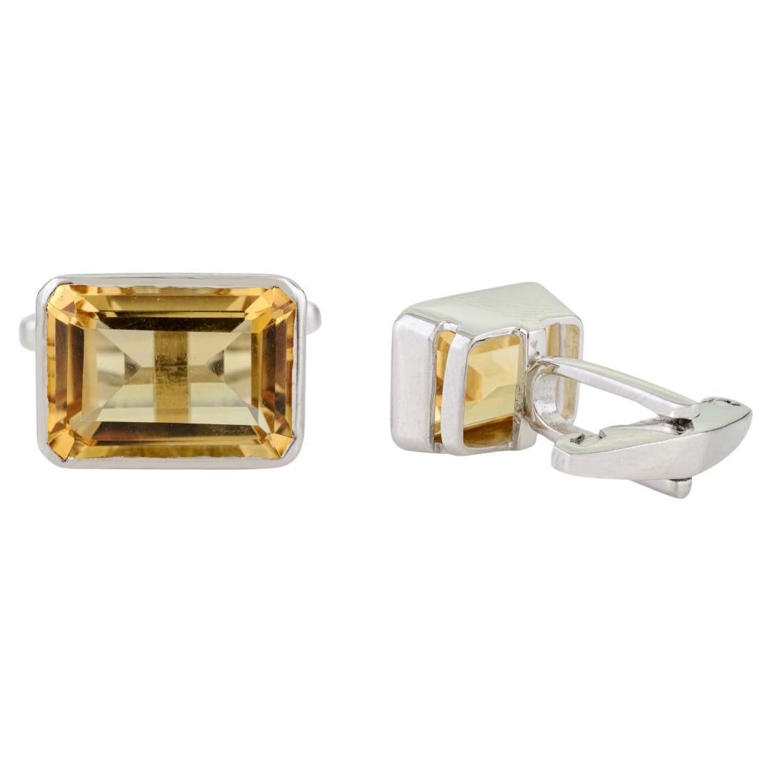 Silvorra 13.16 Ct Natural Citrine Unisex Statement Cufflinks in 925 Solid Silver For Sale