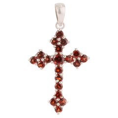 Ciondolo a croce in argento sterling con granato rosso autentico da 1,32 carati, taglio rotondo, di Silvorra