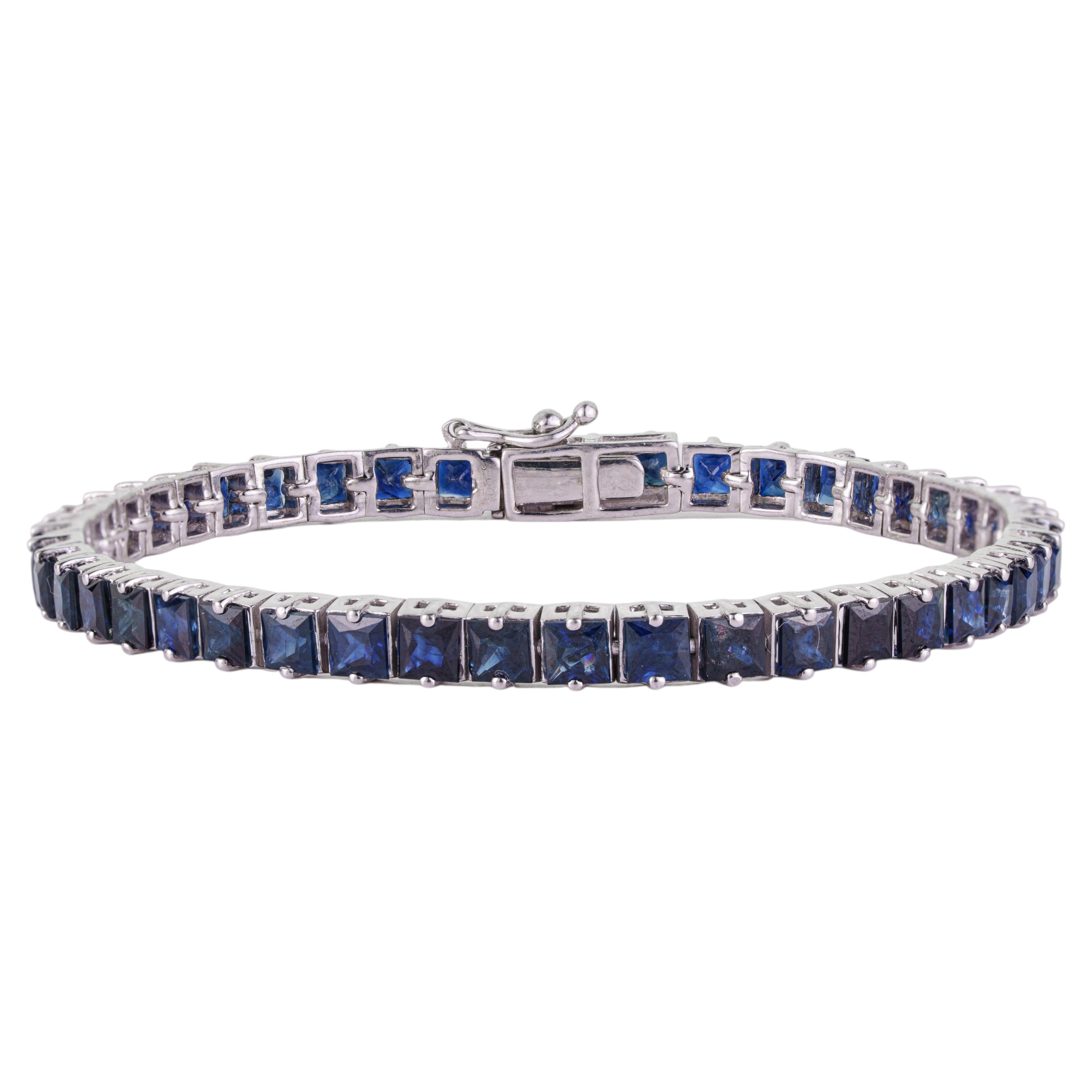 Bracciale tennis Silvorra con zaffiri blu taglio quadrato da 13,73 ct in argento 925, ideale come regalo