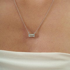 Silvorra 1.37ct East West Baguette Cut Aquamarine Necklace Pendant in 925 Silver