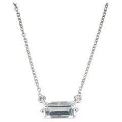 Silvorra 1.37ct East West Baguette Cut Aquamarine Necklace Pendant in 925 Silver
