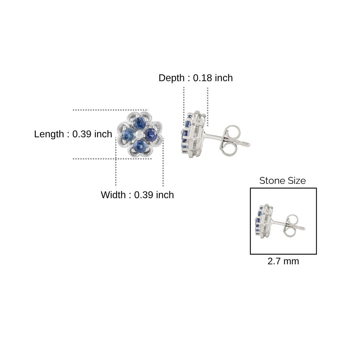 Silvorra 1.38 Carats Natural Blue Sapphire Floral Stud Earrings in 925 Silver en venta 4