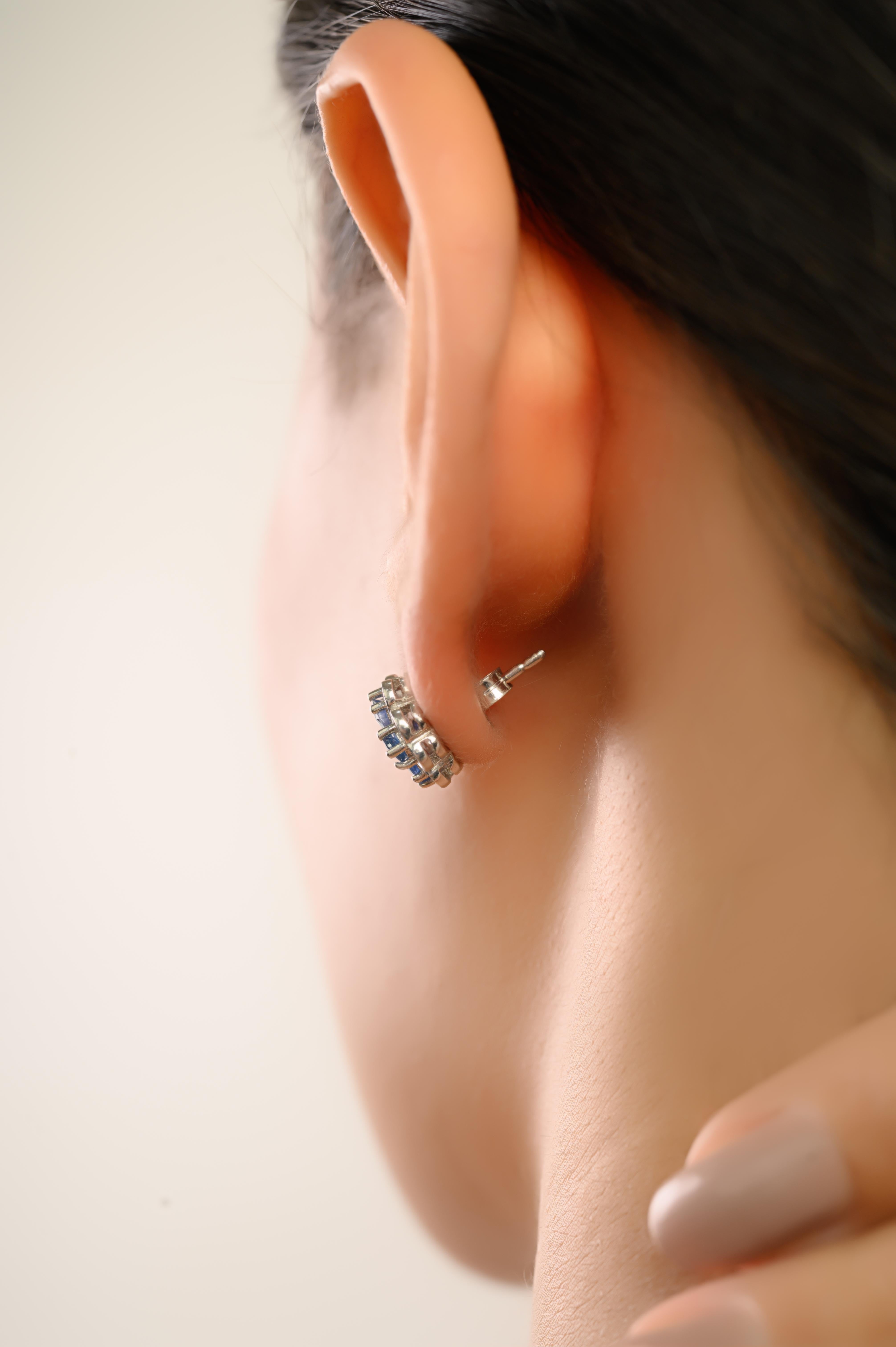 Silvorra 1.38 Carats Natural Blue Sapphire Floral Stud Earrings in 925 Silver en venta 2