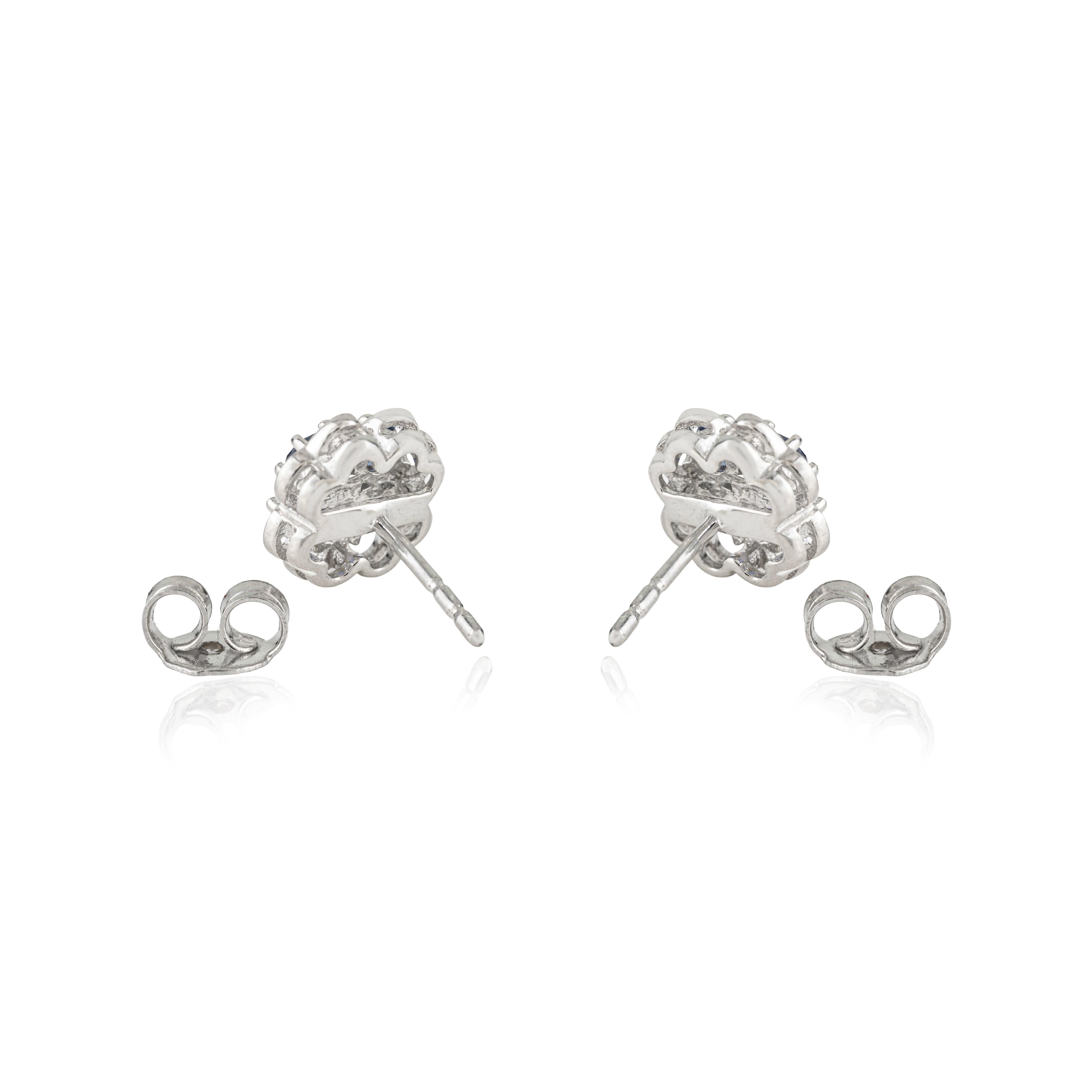 Silvorra 1.38 Carats Natural Blue Sapphire Floral Stud Earrings in 925 Silver en venta 3