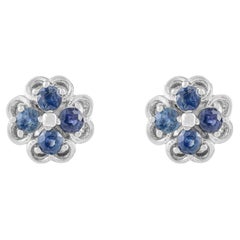Silvorra 1.38 Carats Natural Blue Sapphire Floral Stud Earrings in 925 Silver