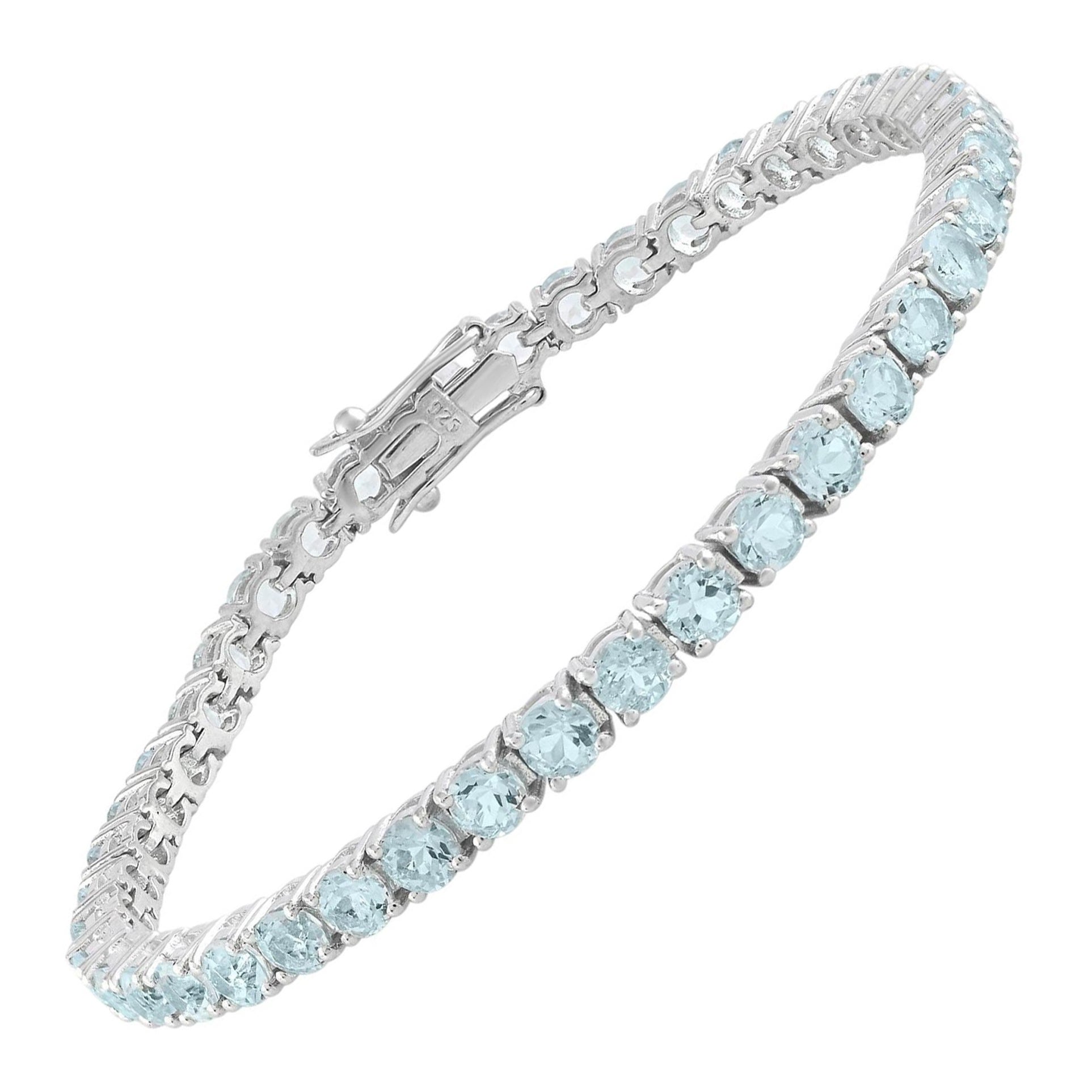 Silvorra 13CT Round Aquamarine 925 Sterling Silver Tennis Bracelet Luxury Gift