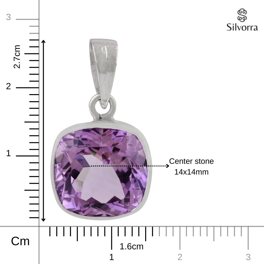 Silvorra 14.37Ct Cushion Cut Natural Amethyst Solitaire Pendant 925 Solid Silver For Sale 5