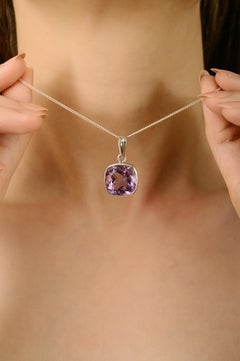 Silvorra 14.37Ct Cushion Cut Natural Amethyst Solitaire Anhänger 925 massivem Silber
