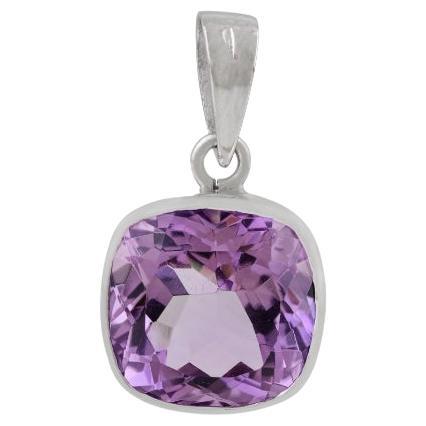 Silvorra 14.37Ct Cushion Cut Natural Amethyst Solitaire Pendant 925 Solid Silver For Sale