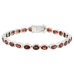 Silvorra 14.40 CTW Red Garnet Bezel Set Tennis Bracelet in 925 Silver, 7.5 Inch