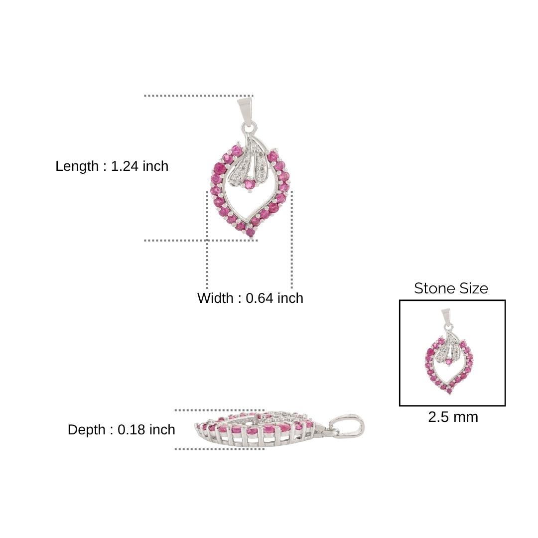 Ciondolo a forma di foglia floreale in argento 925 con rubino naturale e diamante da 1,45 carati di Silvorra. in vendita 4