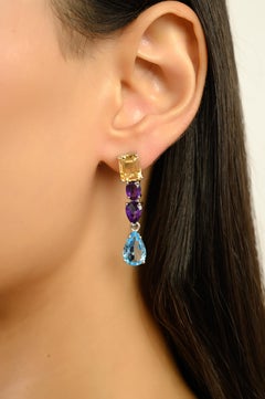 Silvorra 14,55 Karat Multi Edelstein Vibrant Dangle Ohrringe in 925 Silber