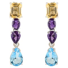 Silvorra 14.55 Carat Multi Gemstone Vibrant Dangle Earrings in 925 Silver