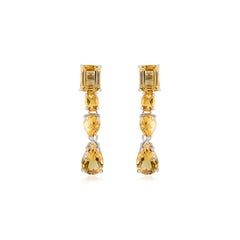 Silvorra 14.55 Ct Natural Citrine Mix Shape Linear Drop Earrings in 925 Silver