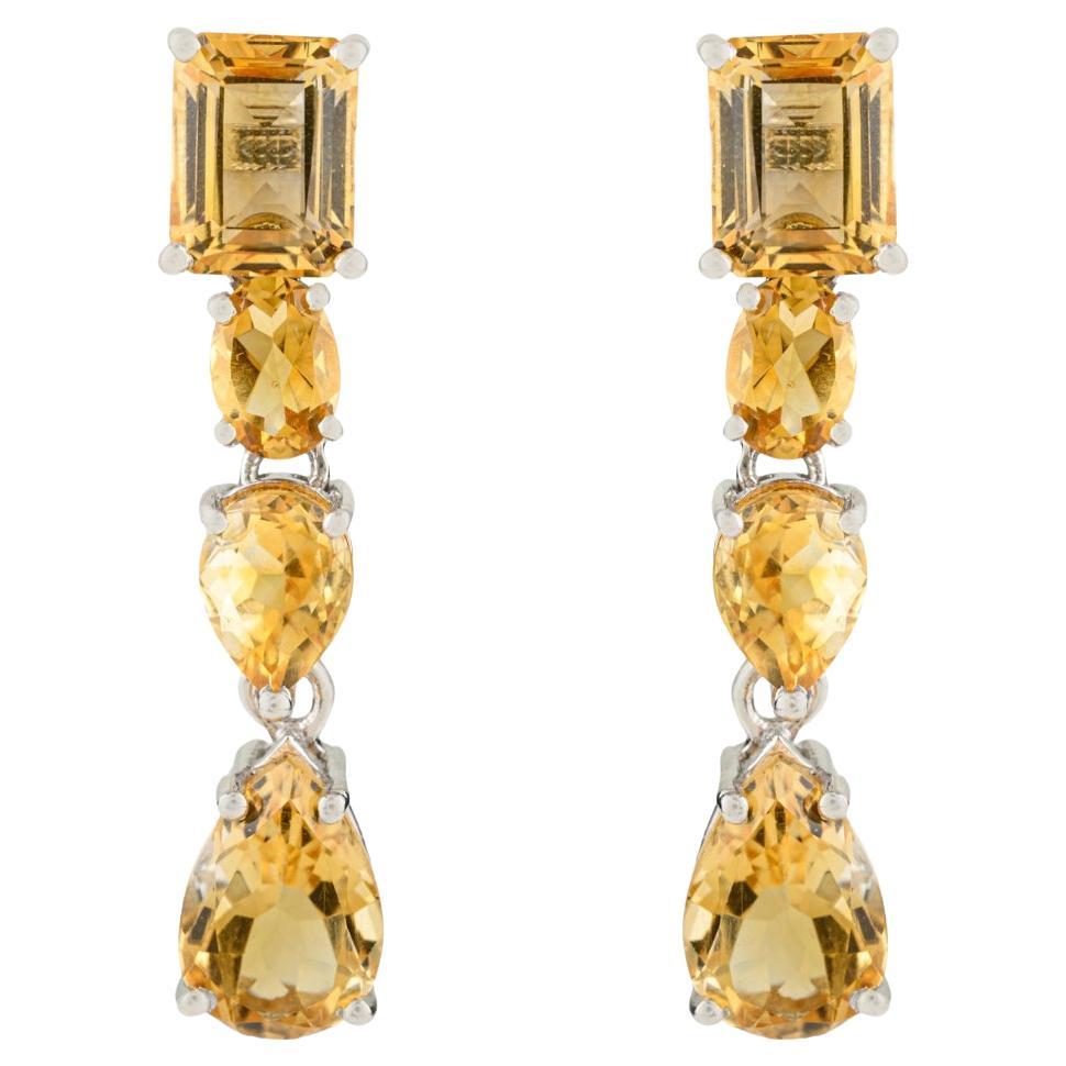 Silvorra 14.55 Ct Natural Citrine Mix Shape Linear Drop Earrings in 925 Silver For Sale