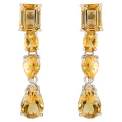 Silvorra 14.55 Ct Natural Citrine Mix Shape Linear Drop Earrings in 925 Silver