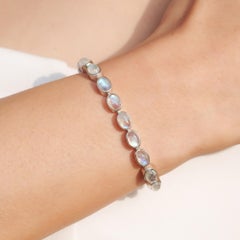 Silvorra 14.55ct Natural Moonstone Handcrafted Tennis Bracelet for Solid Silver