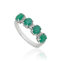 Silvorra 1.46ct Emerald & Diamond Four Stone Engagement Ring in Sterling Silver
