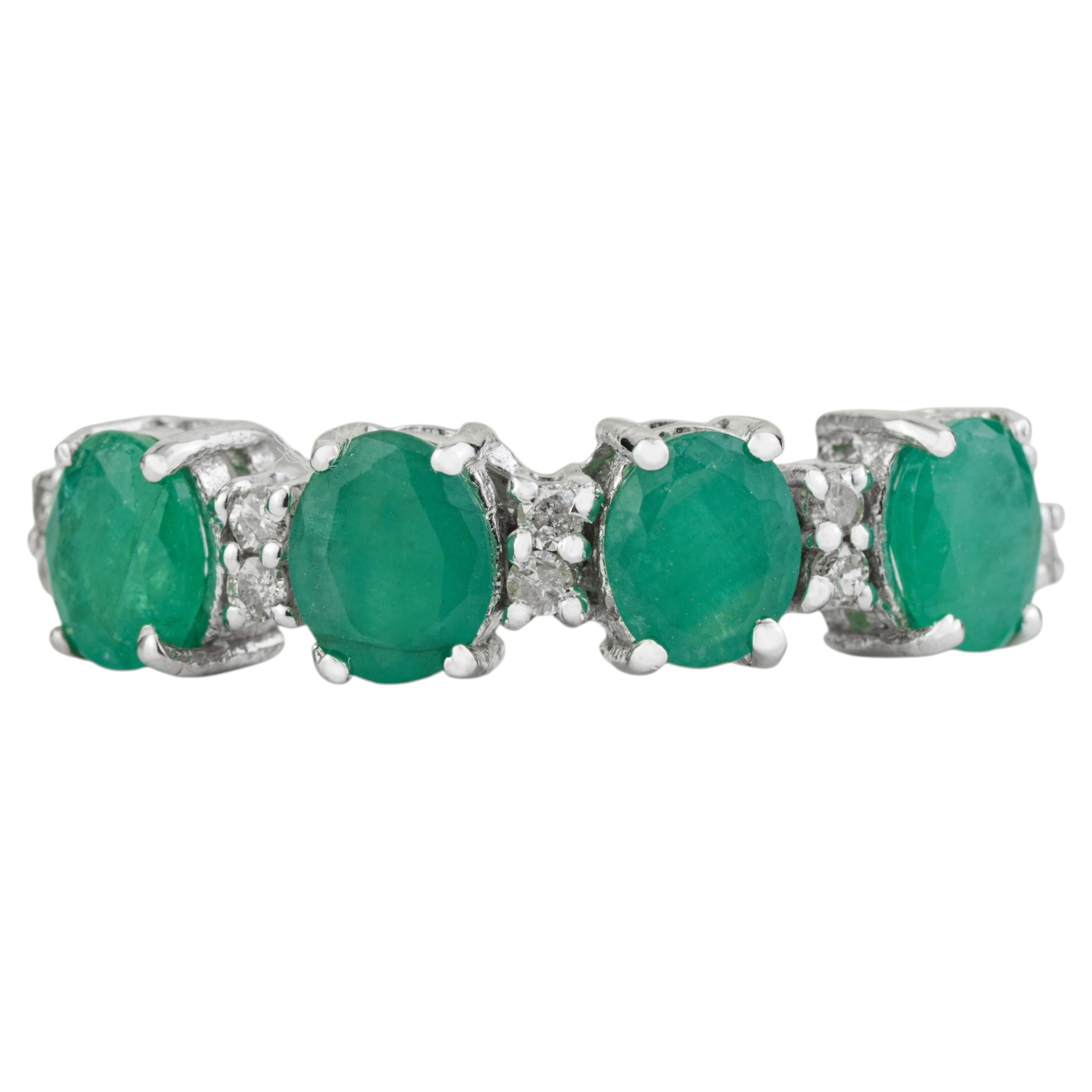 Silvorra 1.46ct Emerald & Diamond Four Stone Engagement Ring in Sterling Silver