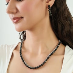 Silvorra 147.37 CT Black Star Tennis Necklace & Drop Earrings Set in 925 Silver