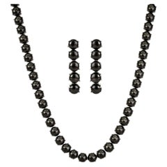 Silvorra 147.37 CT Black Star Tennis Necklace & Drop Earrings Set in 925 Silver