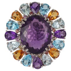 Silvorra 15,5 Karat Aquamarin, Amethyst, Citrin, blauer Topas – Cocktailring aus Silber