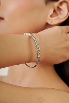 Silvorra 1.6 CT Natural Emerald Bangle Bracelet in 925 Sterling Silver for Women